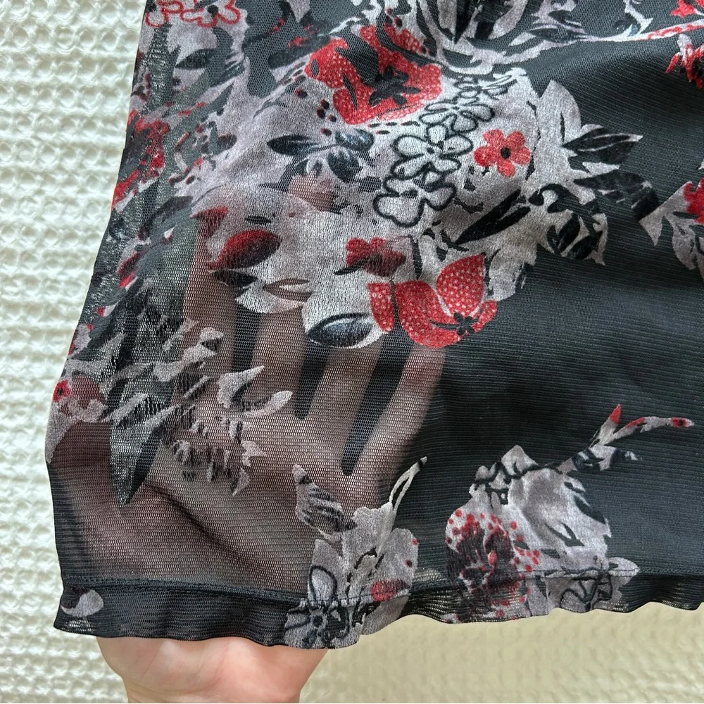 Requirements Vintage 90s/Y2K Velvet Burnout Black Floral Tee with Sheer Overlay - Picture 4 of 7